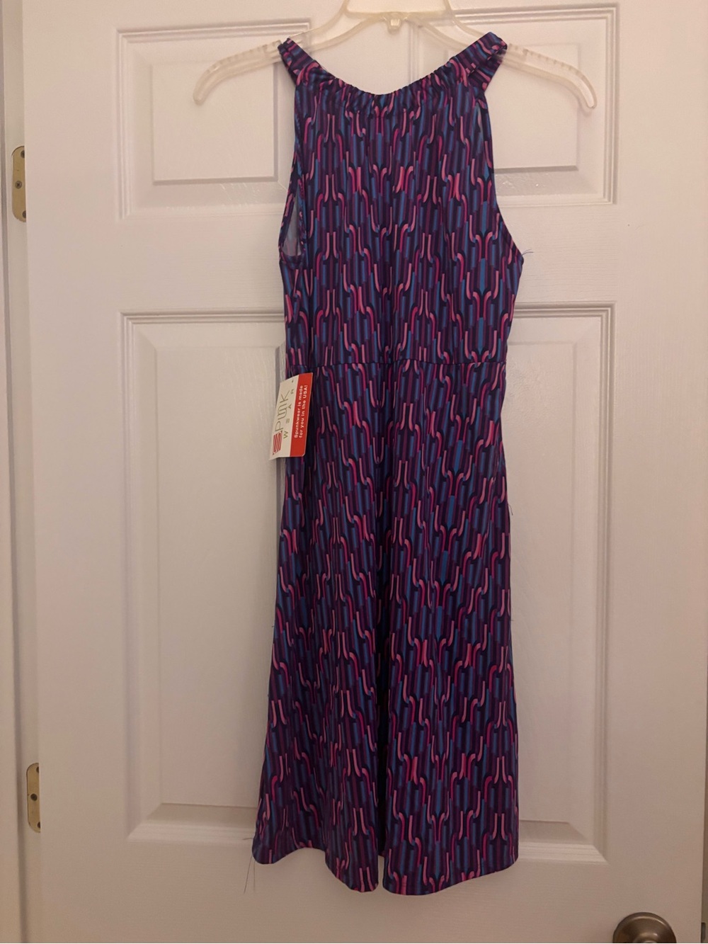 NWT- Spunkwear Charleston line Sleevless Patterned Halter Midi Dress - Picture 2 of 5